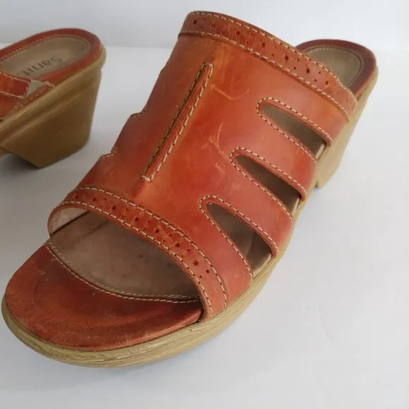 Sanita Nina Brown Leather Slip On Clogs Peekaboo Slide Sandals Size 10.5