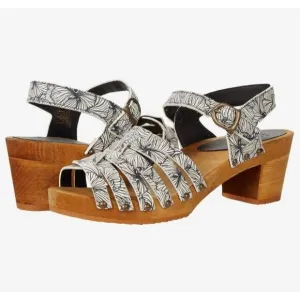 Sanita Womens Mida Wood Heel Clogs Sandals 39 Size 8.5 - 9 White Black Floral