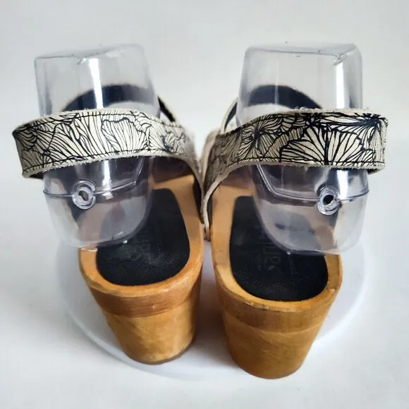 Sanita Womens Mida Wood Heel Clogs Sandals 39 Size 8.5 - 9 White Black Floral
