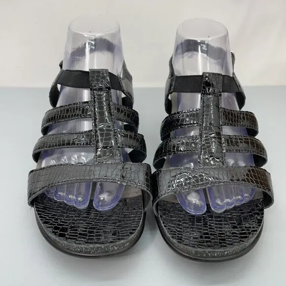 SAS Allegro Sandals Croc Embossed Leather Comfort Strappy Black Womens 10 Wide