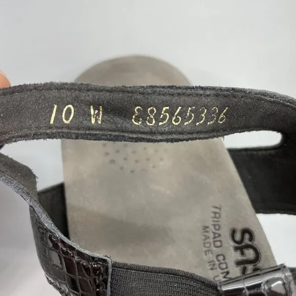 SAS Allegro Sandals Croc Embossed Leather Comfort Strappy Black Womens 10 Wide