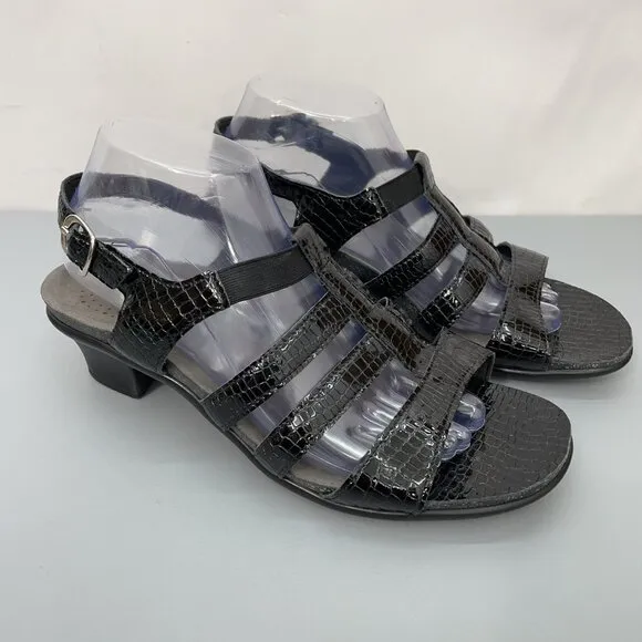 SAS Allegro Sandals Croc Embossed Leather Comfort Strappy Black Womens 10 Wide