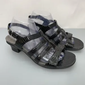 SAS Allegro Sandals Croc Embossed Leather Comfort Strappy Black Womens 10 Wide
