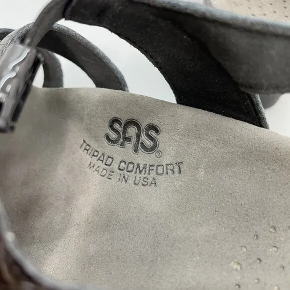 SAS Allegro Sandals Croc Embossed Leather Comfort Strappy Black Womens 10 Wide