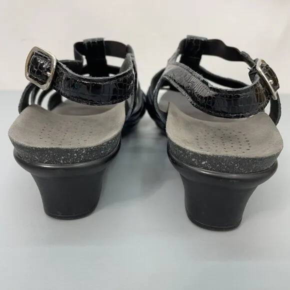 SAS Allegro Sandals Croc Embossed Leather Comfort Strappy Black Womens 10 Wide