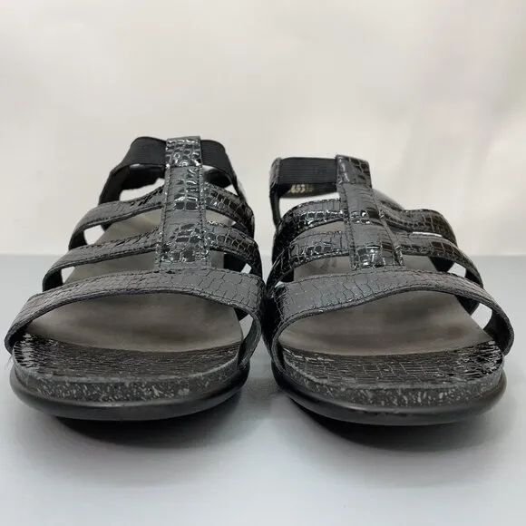 SAS Allegro Sandals Croc Embossed Leather Comfort Strappy Black Womens 10 Wide