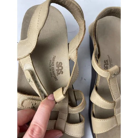 SAS Beige Leather Strappy Comfort Sandals Walking Tripad USA Made, 8US