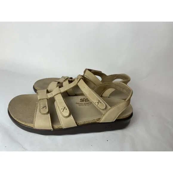 SAS Beige Leather Strappy Comfort Sandals Walking Tripad USA Made, 8US