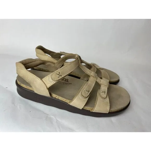SAS Beige Leather Strappy Comfort Sandals Walking Tripad USA Made, 8US