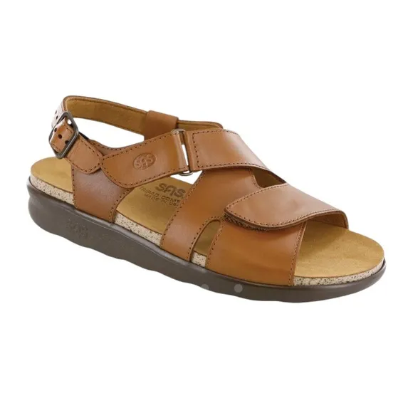SAS Huggy Leather Sandals in Caramel Tripad Comfort 8.5 Narrow