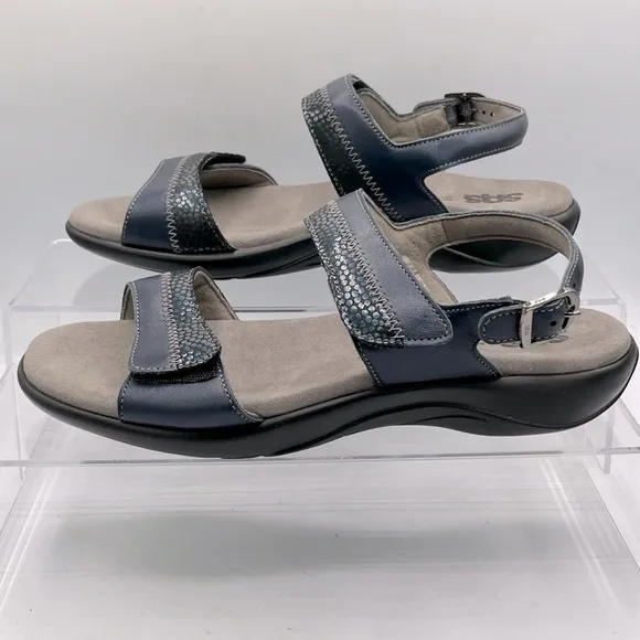 SAS NUDU Comfort Sandals Women's Size 9M Navy Leather Adjustable Straps USA