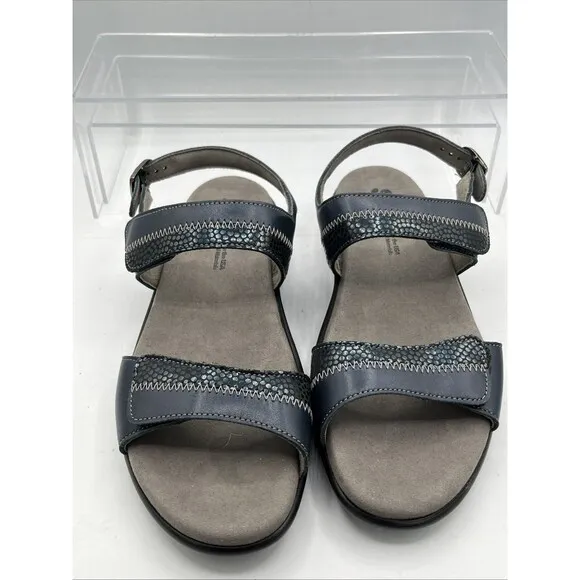 SAS NUDU Comfort Sandals Women's Size 9M Navy Leather Adjustable Straps USA