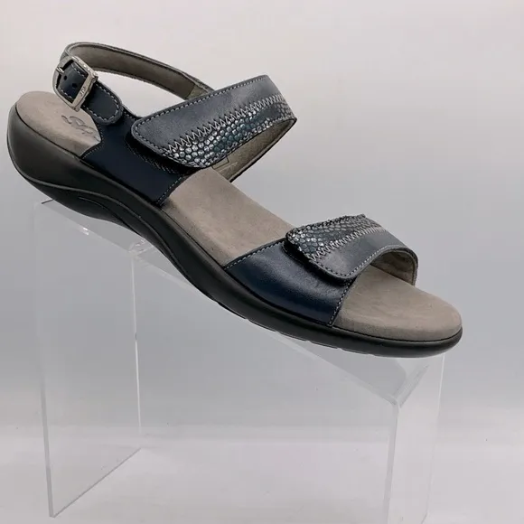 SAS NUDU Comfort Sandals Women's Size 9M Navy Leather Adjustable Straps USA