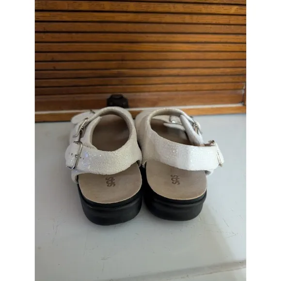 SAS Relaxed Heel Strap Sandal Womens 8 W White Sparkle Leather Tripad Comfort