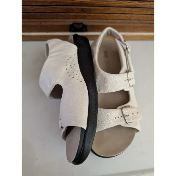SAS Relaxed Heel Strap Sandal Womens 8 W White Sparkle Leather Tripad Comfort