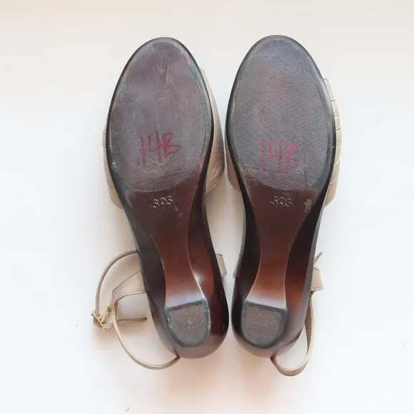 SAS Soft Arch Taupe Leather Open Toe Slingback Comfort Low Wedge Sandals Size 11