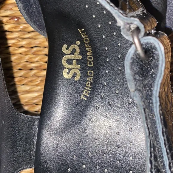SAS Suntimer Heel Strap Black Leather Sandal