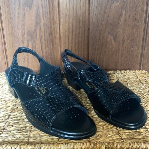 SAS Suntimer Heel Strap Black Leather Sandal
