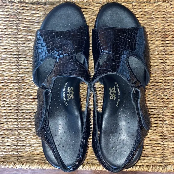 SAS Suntimer Heel Strap Black Leather Sandal