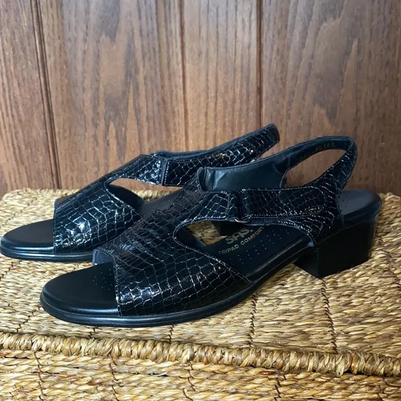 SAS Suntimer Heel Strap Black Leather Sandal