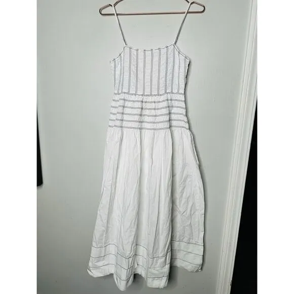 SAYLOR White Delicate Pinstriped 100% Cotton Square Neck Adalene Dress Small