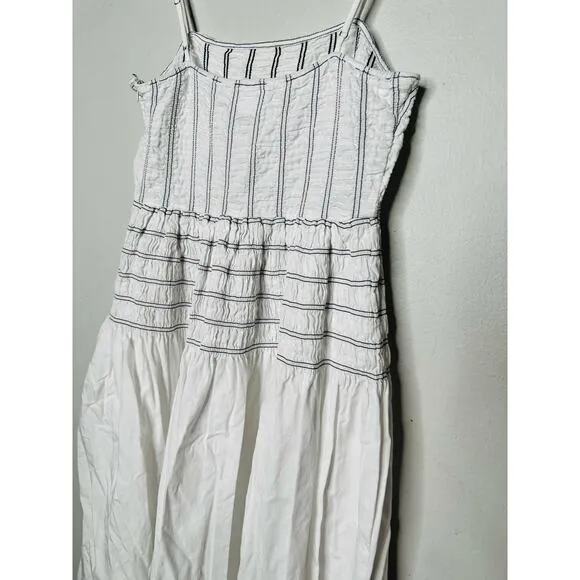 SAYLOR White Delicate Pinstriped 100% Cotton Square Neck Adalene Dress Small