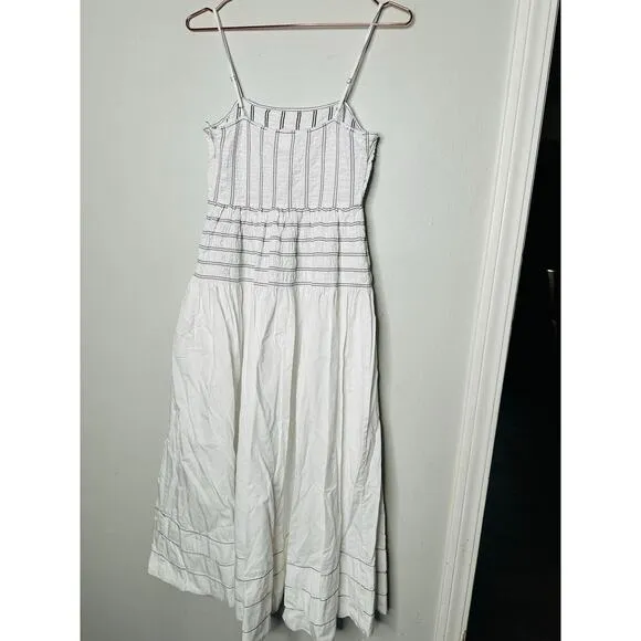 SAYLOR White Delicate Pinstriped 100% Cotton Square Neck Adalene Dress Small