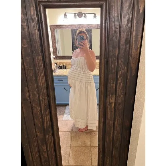 SAYLOR White Delicate Pinstriped 100% Cotton Square Neck Adalene Dress Small