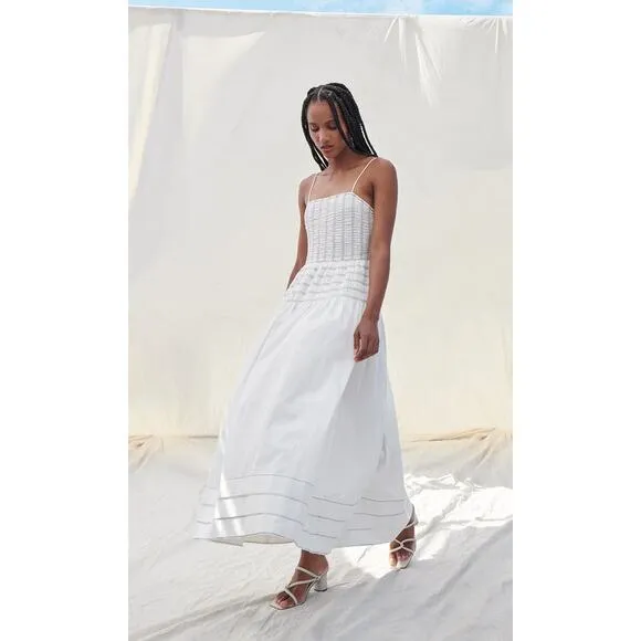 SAYLOR White Delicate Pinstriped 100% Cotton Square Neck Adalene Dress Small