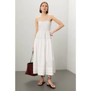 SAYLOR White Delicate Pinstriped 100% Cotton Square Neck Adalene Dress Small