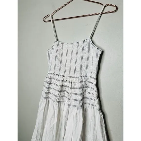 SAYLOR White Delicate Pinstriped 100% Cotton Square Neck Adalene Dress Small