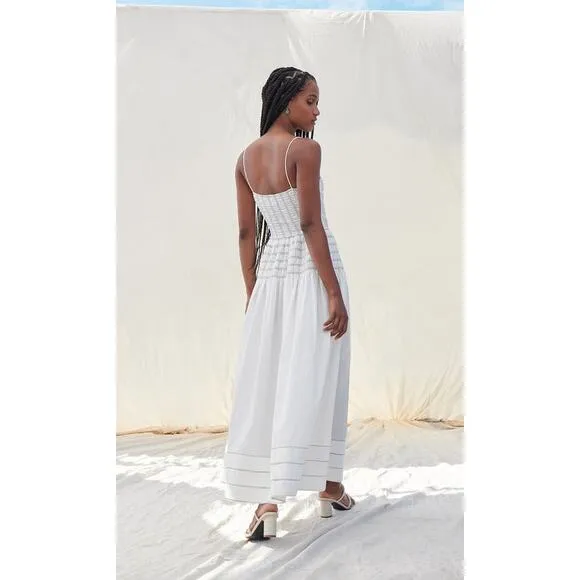 SAYLOR White Delicate Pinstriped 100% Cotton Square Neck Adalene Dress Small