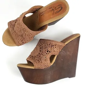 Sbicca Vintage Collection Tahiti Macrame Slip-on Platform Wooden Wedge S…