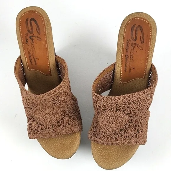 Sbicca Vintage Collection Tahiti Macrame Slip-on Platform Wooden Wedge S…