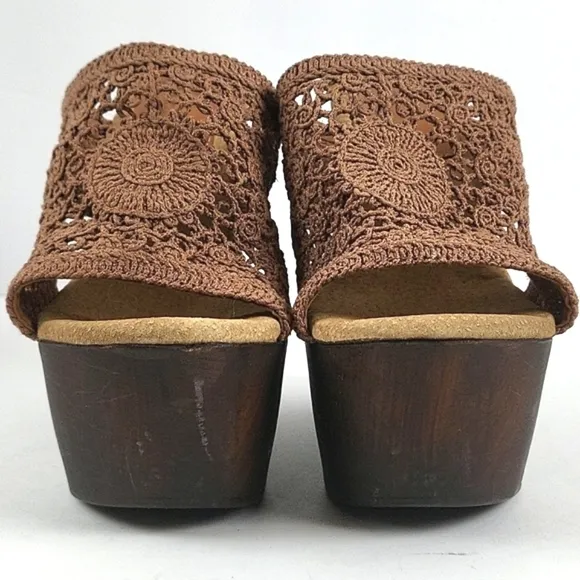 Sbicca Vintage Collection Tahiti Macrame Slip-on Platform Wooden Wedge S…