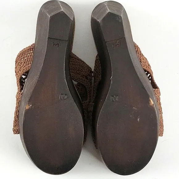 Sbicca Vintage Collection Tahiti Macrame Slip-on Platform Wooden Wedge S…