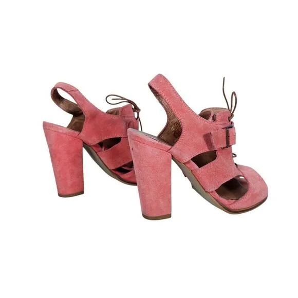 Schuler &amp; Sons Philadelphia Anthropologie Heels EU 38 Salmon Pink Suede Lace Up