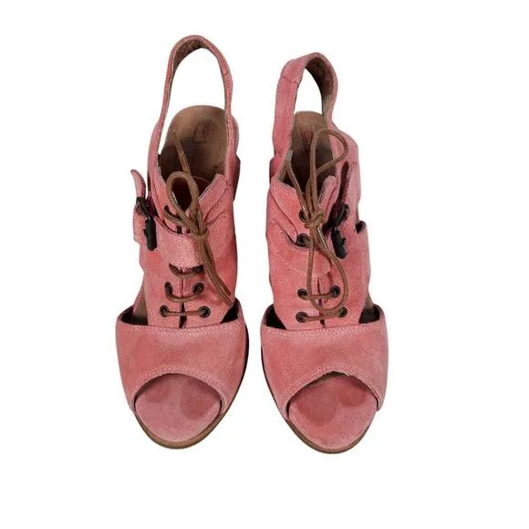 Schuler &amp; Sons Philadelphia Anthropologie Heels EU 38 Salmon Pink Suede Lace Up