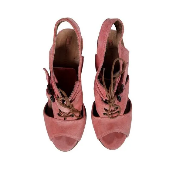 Schuler &amp; Sons Philadelphia Anthropologie Heels EU 38 Salmon Pink Suede Lace Up