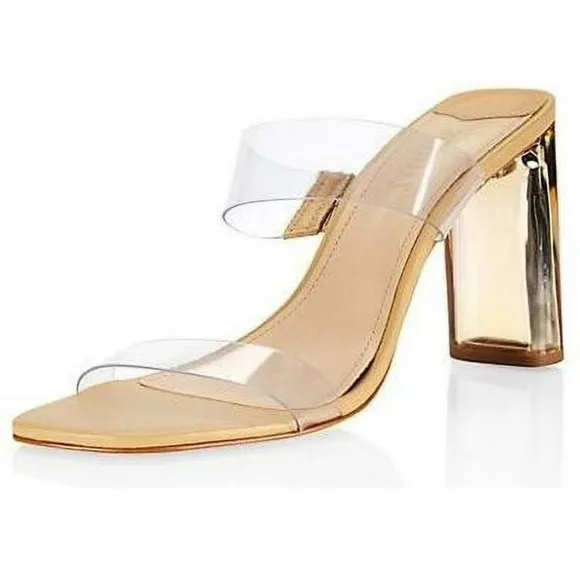SCHULTZ Ariella Clear Acrylic  Strap Block Heel Sandals Size 10.5