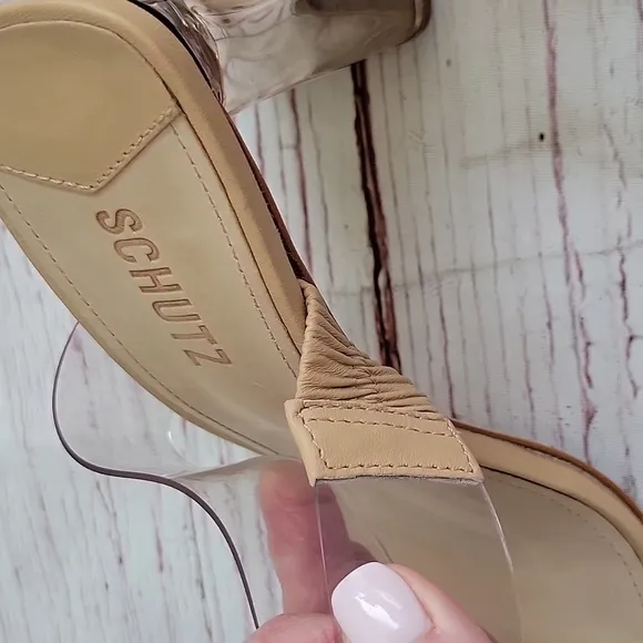SCHULTZ Ariella Clear Acrylic  Strap Block Heel Sandals Size 10.5