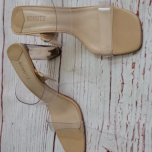 SCHULTZ Ariella Clear Acrylic  Strap Block Heel Sandals Size 10.5