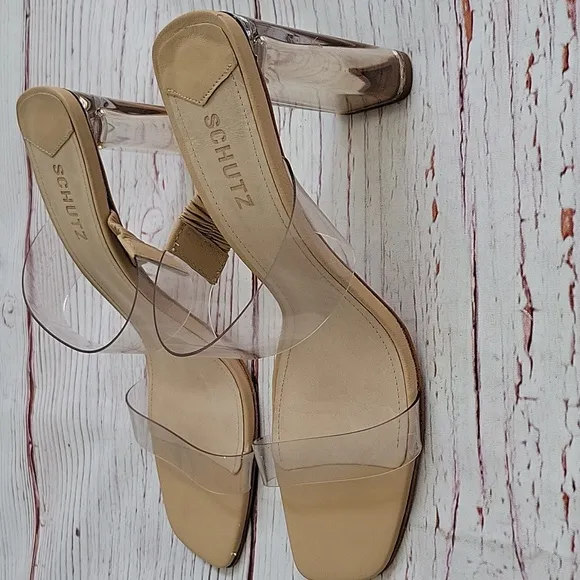 SCHULTZ Ariella Clear Acrylic  Strap Block Heel Sandals Size 10.5