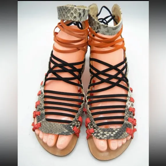 Schutz Agathe Snakeskin Gladiator Sandals 8.5 Multicolor