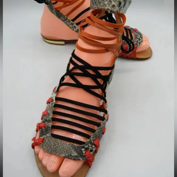 Schutz Agathe Snakeskin Gladiator Sandals 8.5 Multicolor