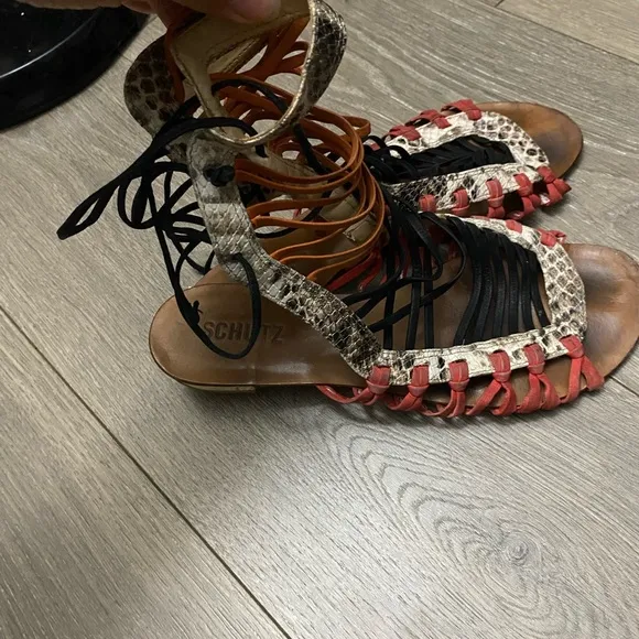 Schutz Agathe Snakeskin Gladiator Sandals 8.5 Multicolor