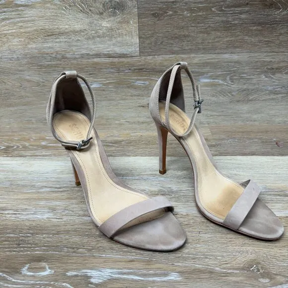 Schutz Cadey Lee Beige Suede Stiletto Sandals Women's Size 8.5