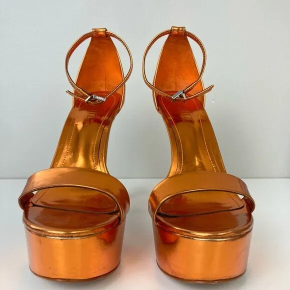 SCHUTZ Cadey Lee Platform Sandals Gold Metallic Orange Stiletto Heels Pumps 8.5