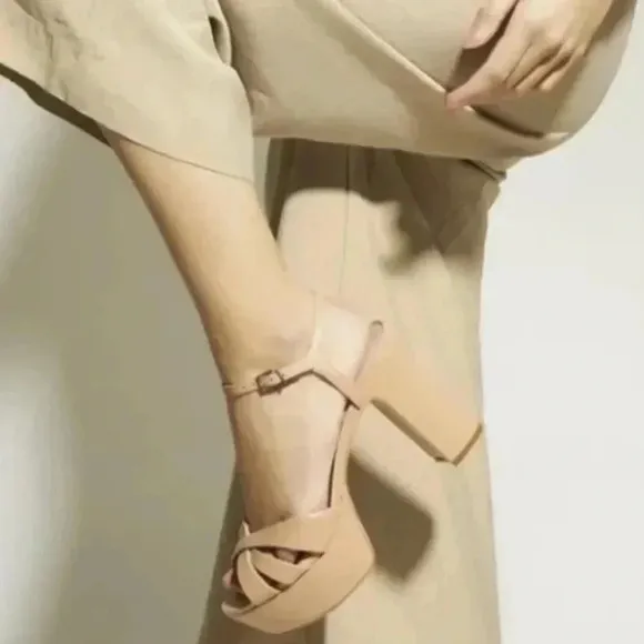 Schutz Keefa Nude Suede Platform Sandals