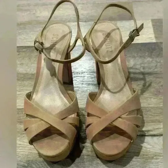 Schutz Keefa Nude Suede Platform Sandals